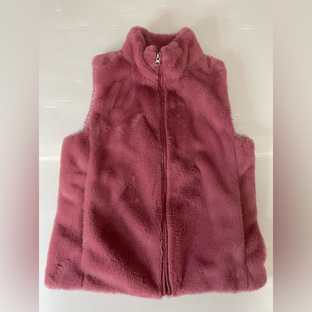 J. Crew Factory Plush Faux Fur  Pink Full Zip Up Vest Size S
